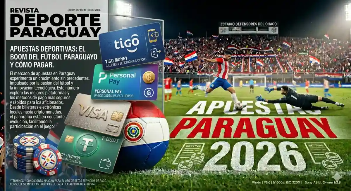 Iconos de Tigo Money, Personal Pay, Visa y USDT como métodos de pago para apuestas desde Paraguay